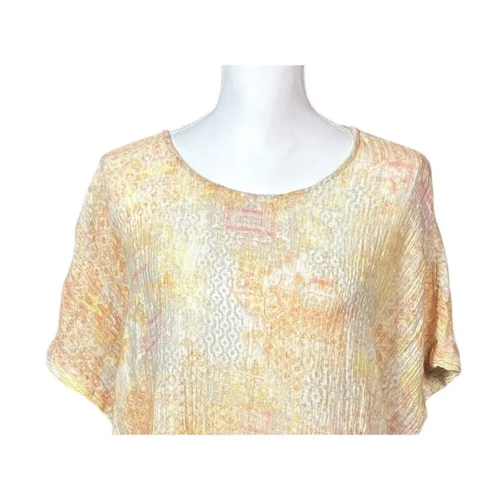 Pure Jill J Jill Top Size Large Linen Blend Orange Artsy Resortwear Lagenlook - Picture 4 of 10